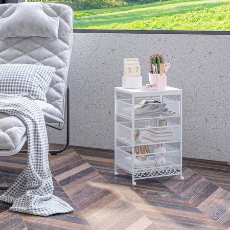 Carrello-Portaoggetti-a-3-Livelli-in-Truciolato-e-Acciaio,-34x29.5x57.5-cm,-Bianco-HJ9850-285V00WTHJ9