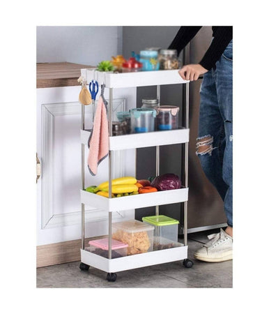 Carrello Salvaspazio Carrellino Slim Cucina Bagno Ripostiglio 3 Ripiani 4 Ruote