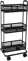 Carrello Trolley Cucina in Metallo 3 Ripiani 32x75x25cm 4 Ruote Salvaspazio Nero
