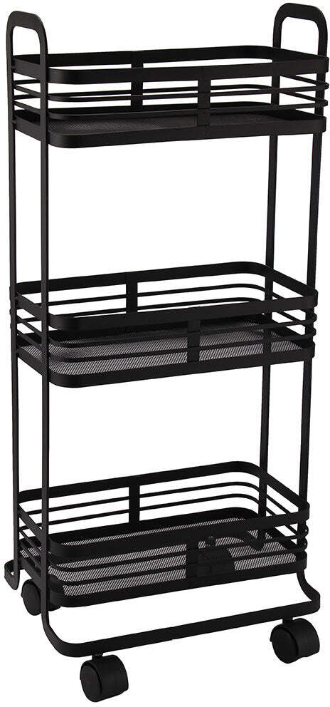 Carrello Trolley Cucina in Metallo 3 Ripiani 32x75x25cm 4 Ruote Salvaspazio Nero