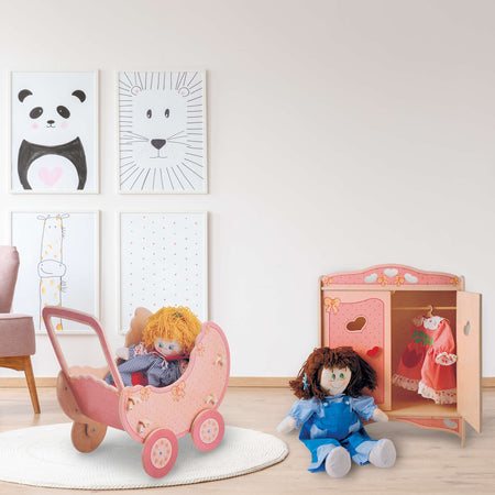 Carrozzina Per Bambole - Rosa in Legno Gioco per Bambine Dida