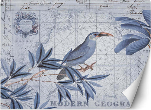 Carta-Da-Parati,-3D-Leaf-Card-Shabby-Chic-Bird-Blue