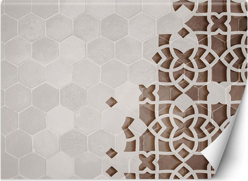 Carta-Da-Parati,-3D-Mandala-di-cemento-Ornamento-Marrone-Beige