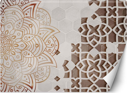 Carta-Da-Parati,-3D-Mandala-Ornamento-Marrone-Astratto