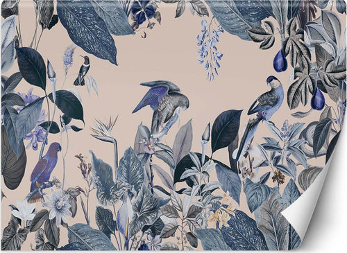 Carta-Da-Parati,-3D-Uccelli-tropicali-Foglie