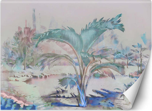 Carta-Da-Parati,-Albero-tropicale-a-pastello