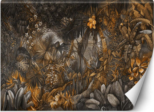 Carta-Da-Parati,-Animali-della-giungla-tropicale-Marrone-Arancione
