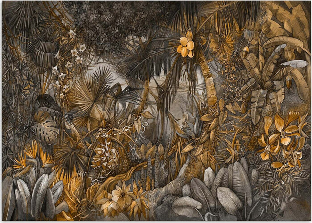 Carta-Da-Parati,-Animali-della-giungla-tropicale-Marrone-Arancione