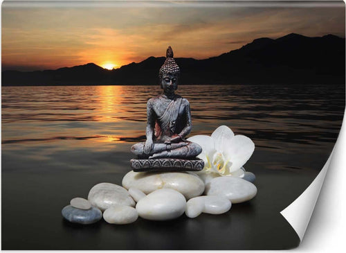 Carta-Da-Parati,-Buddha-su-pietre-al-tramonto