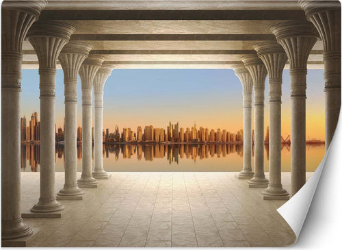 Carta-Da-Parati,-Colonnato-con-vista-sulla-città-3d