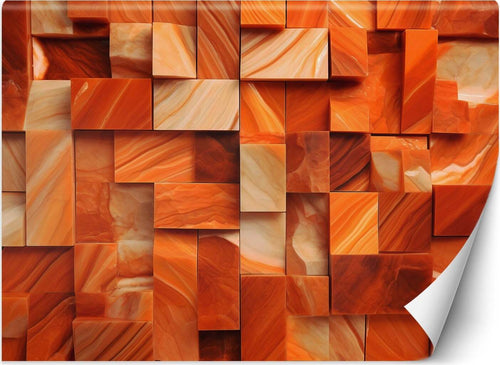 Carta-Da-Parati,-Cubo-muro-arancione-3D