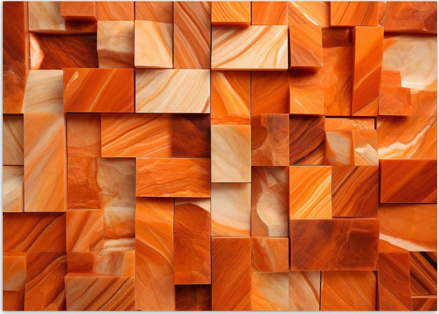 Carta-Da-Parati,-Cubo-muro-arancione-3D