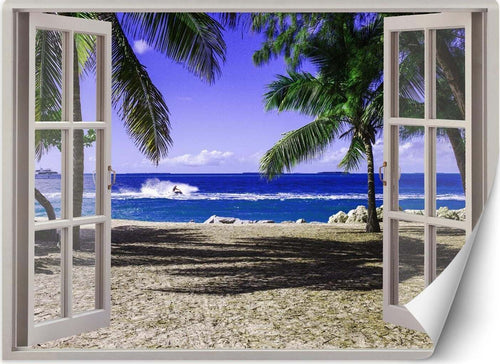 Carta-Da-Parati,-Finestra-con-vista-su-una-spiaggia-tropicale