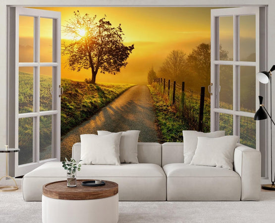 Carta-Da-Parati,-Finestra-Tramonto-sulla-strada