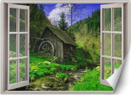Carta-Da-Parati,-Finestra-Vista-di-una-capanna-nella-foresta