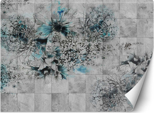 Carta-Da-Parati,-Fiori-acquerello-su-sfondo-grigio