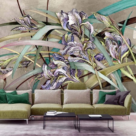 Carta-Da-Parati,-Fiori-di-Iris-Struttura-in-cemento