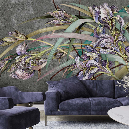 Carta-Da-Parati,-Fiori-di-Iris-Viola-Piante
