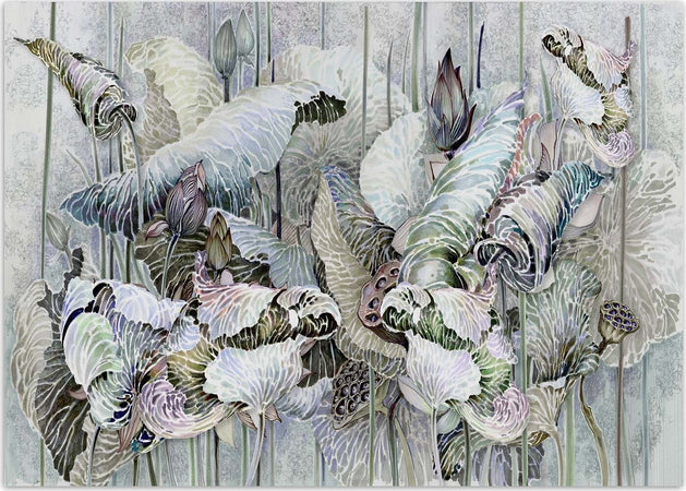 Carta-Da-Parati,-Fiori-di-loto-beige