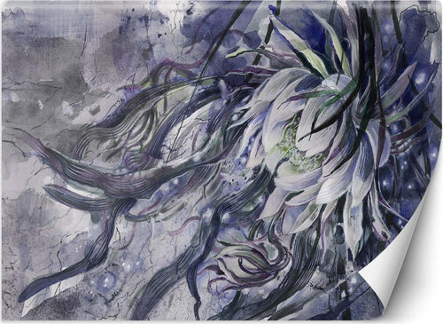 Carta-Da-Parati,-Fiori-di-ninfea-dipinti-a-mano-Piante-Viollet-Blu-Viola