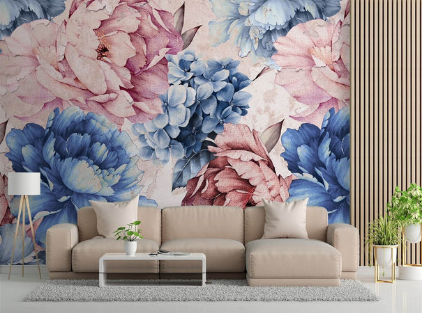 Carta-Da-Parati,-Fiori-di-peonia-Acquerello-pastello-3D