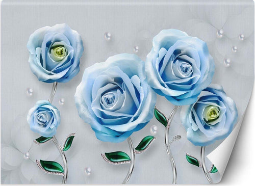 Carta-Da-Parati,-Fiori-di-rose-blu-3D