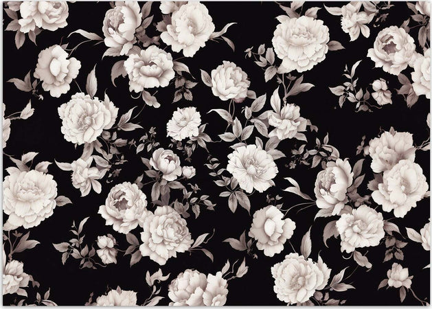 Carta-Da-Parati,-Fiori-in-bianco-e-nero