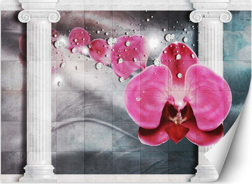 Carta-Da-Parati,-Fiori-Orchidea-3D-Colonne