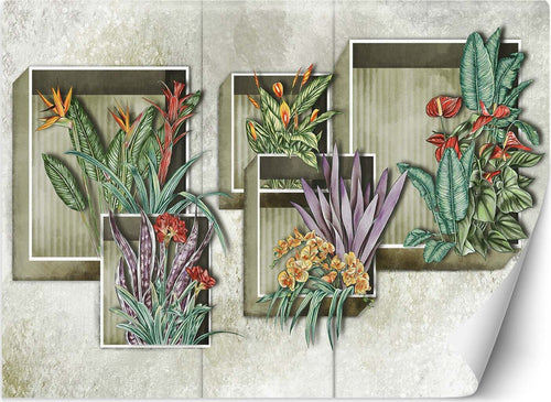 Carta-Da-Parati,-Fiori-Piante-Astratte