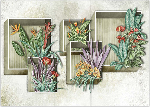 Carta-Da-Parati,-Fiori-Piante-Astratte