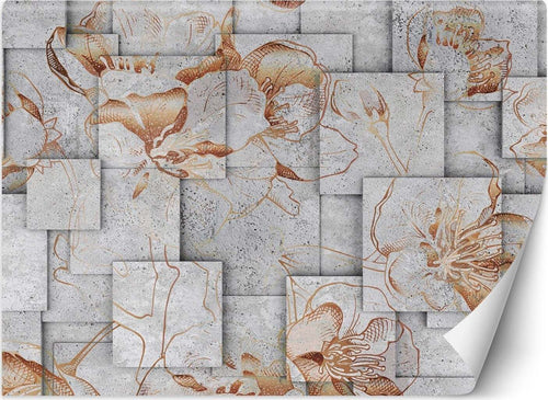 Carta-Da-Parati,-Fiori-su-sfondo-geometrico