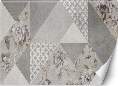 Carta-Da-Parati,-Fiori-su-texture-grigia