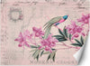 Carta-Da-Parati,-Fiori-Uccelli-Rosa-Vintage