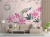 Carta-Da-Parati,-Fiori-Uccelli-Rosa-Vintage