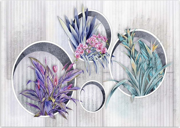 Carta-Da-Parati,-Fiori-viola-in-vaso-aspetto-concreto