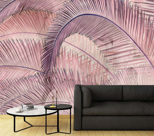 Carta-Da-Parati,-Foglie-di-palma-3D-in-cemento-rosa