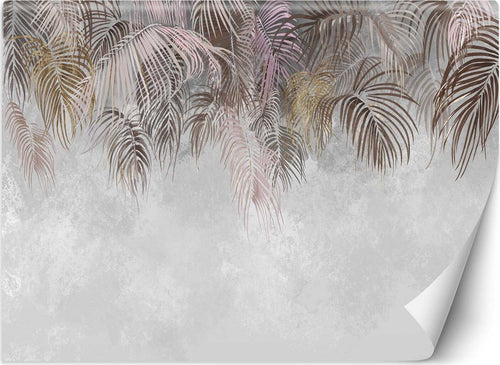Carta-Da-Parati,-Foglie-di-palma-appese-Marrone-Beige-Rosa