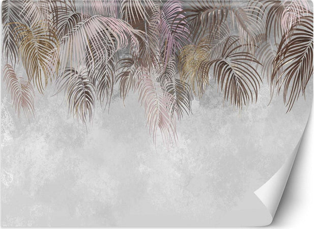 Carta-Da-Parati,-Foglie-di-palma-appese-Marrone-Beige-Rosa