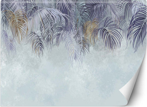 Carta-Da-Parati,-Foglie-di-palma-fogliame-viola-blu-3D