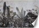 Carta-Da-Parati,-Foglie-tropicali-bianche-e-nere-su-cemento