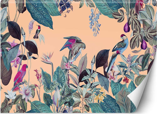 Carta-Da-Parati,-Foglie-tropicali-Uccelli