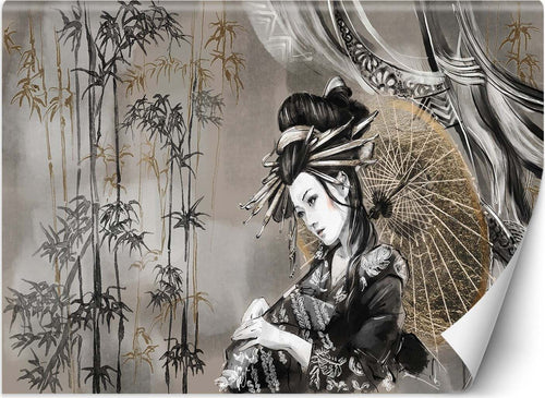 Carta-Da-Parati,-Geisha-e-bambù