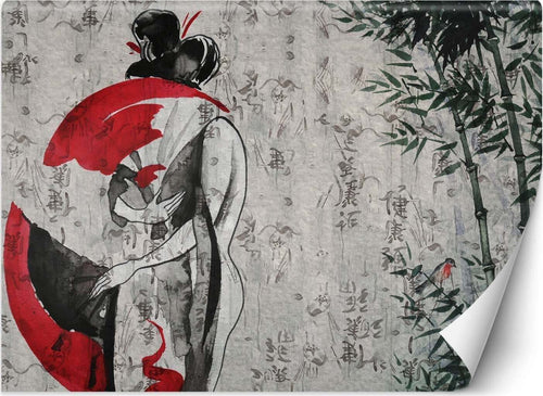 Carta-Da-Parati,-Geisha-giapponese-con-ventaglio-Astratto