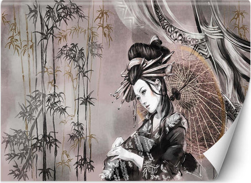 Carta-Da-Parati,-Geisha-Oriente-Bambù-Giappone