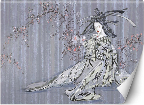 Carta-Da-Parati,-Geisha-ritratto-in-seppia-Viola-Viollet