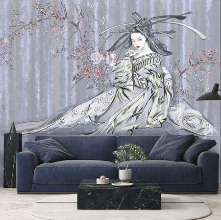 Carta-Da-Parati,-Geisha-ritratto-in-seppia-Viola-Viollet