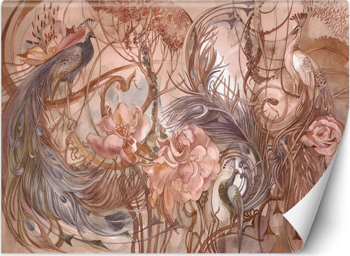 Carta-Da-Parati,-Giungla-tropicale-Foglie-di-palma-pavone-rosa