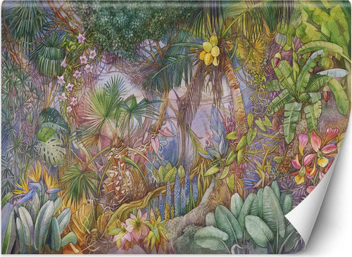 Carta-Da-Parati,-Lusso-colorato-giungla-animali-tropicali