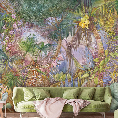 Carta-Da-Parati,-Lusso-colorato-giungla-animali-tropicali