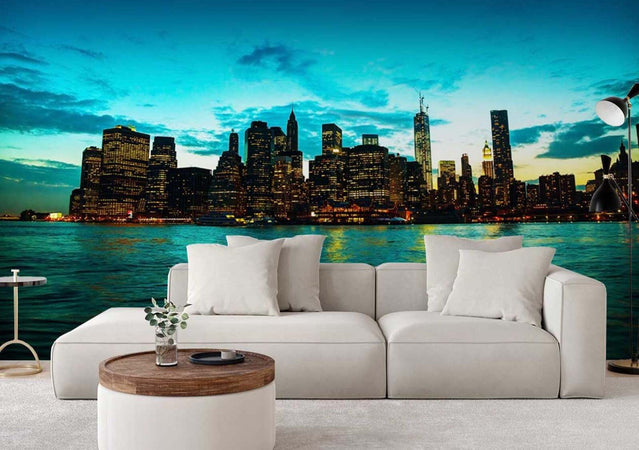 Carta-Da-Parati,-Manhattan-al-tramonto